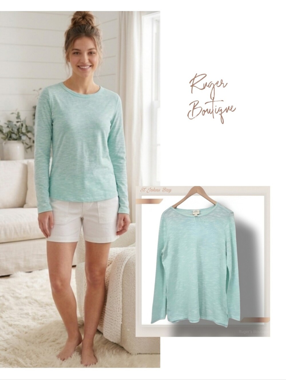 🌿St Johns Bay Women's Medium Mint Longsleeve Lightweight Knit Top